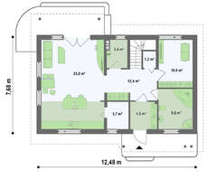 Оригинальный проект просторного мансардного коттеджа