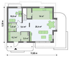 Проект мансардного дома для участка с южным въездом