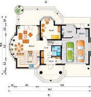 Проект коттеджа с мансардой и полукруглым балконом над эркером
