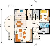 Дом Г-образной формы с мансардой