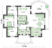 1 этажный дом с оригинальной многоскатной крышей