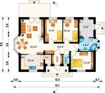 Проект 1 этажного домика с эркером