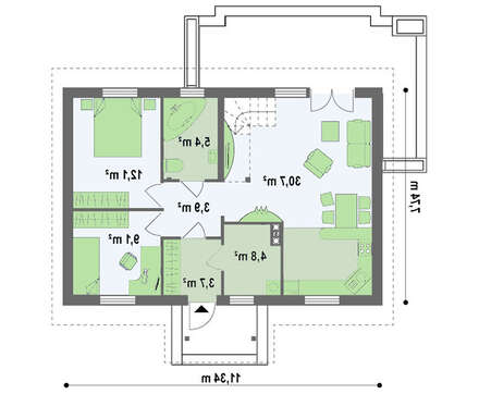 Аккуратный домик с большими окнами