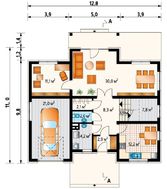 Проект дома с четырехскатной кровлей и гаражом на одно авто