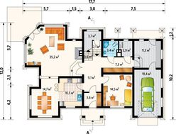 Яркое строение, декорированное натуральным камнем