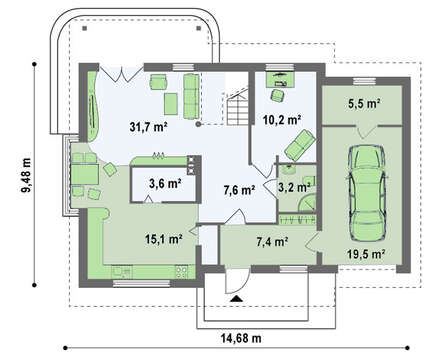 Просторный уютный коттедж с большими окнами
