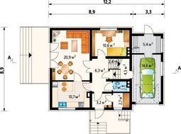 Архитектурный проект дома с мансардой площадью 140 m² с гаражом