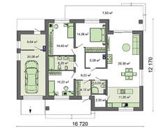 Симпатичный одноэтажный дом с одинарным гаражом