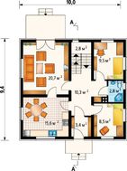 План жилого дома с двумя спальнями на первом этаже
