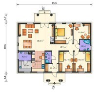 Одноэтажный дом с колоннами на крыльце