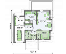 Интересный проект мансардного дома с фронтальным гаражом