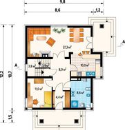Просторный особняк в два этажа с квадратными колоннами